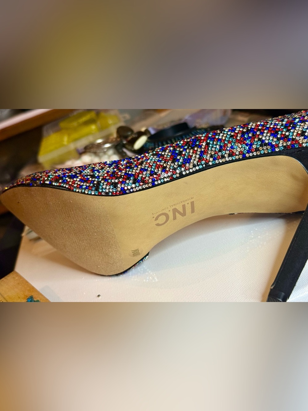 Crystal Embellished 4” Pump by INC (with xtra Stones)- Multicolor - Picture 4 of 5
